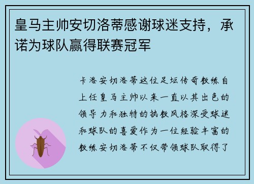 皇马主帅安切洛蒂感谢球迷支持，承诺为球队赢得联赛冠军
